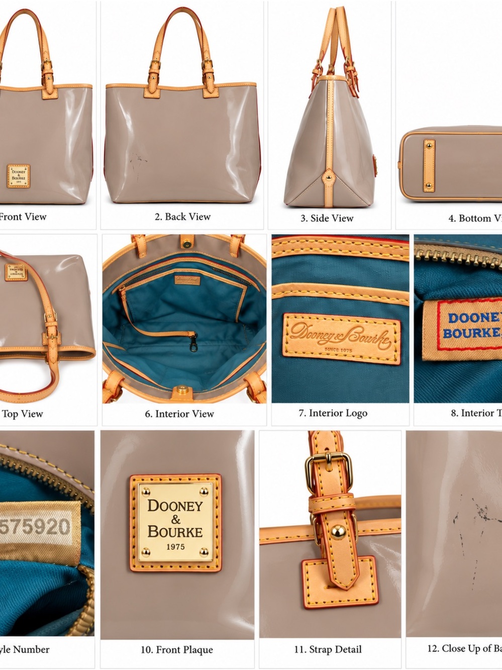 Dooney & Bourke Taupe Patent Vachetta Large Leisure Tote
